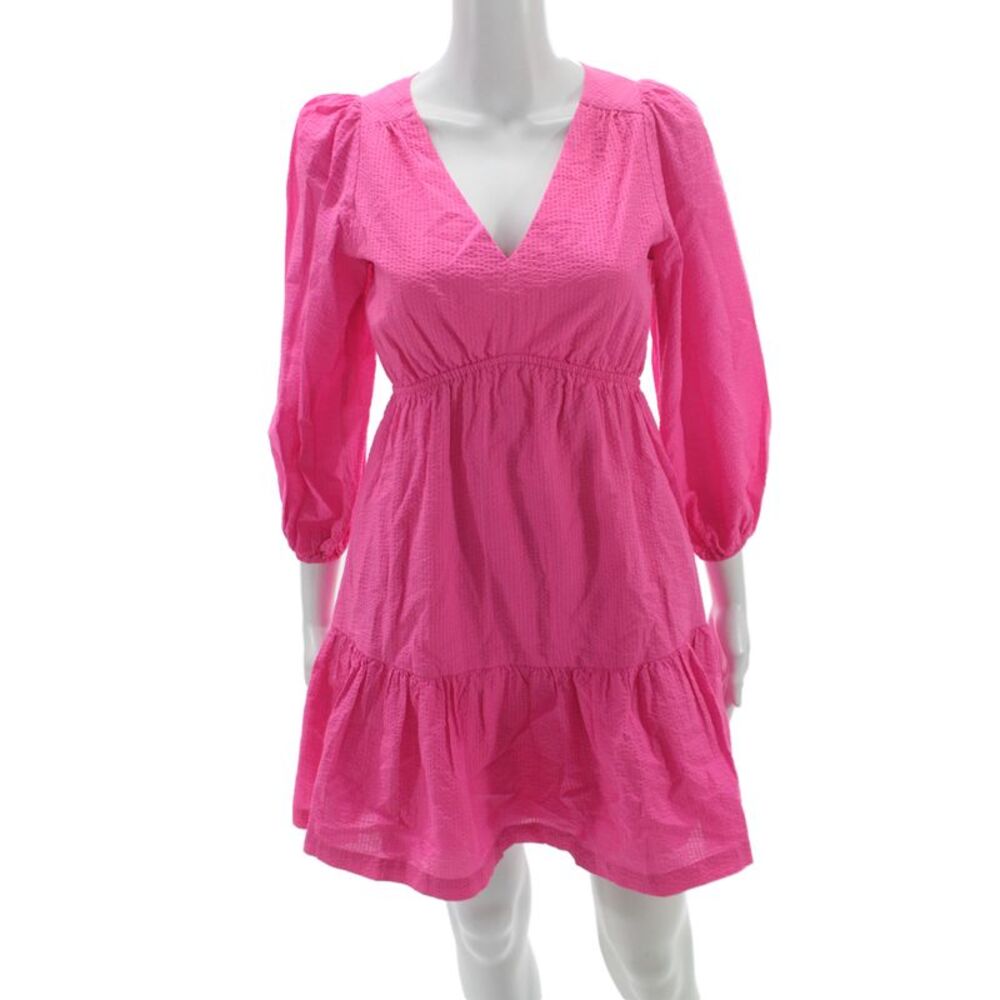 Lilly Pulitzer Womens Pink Mini Dress V-Neck 3/4 Sleeve 100% Cotton Size 00